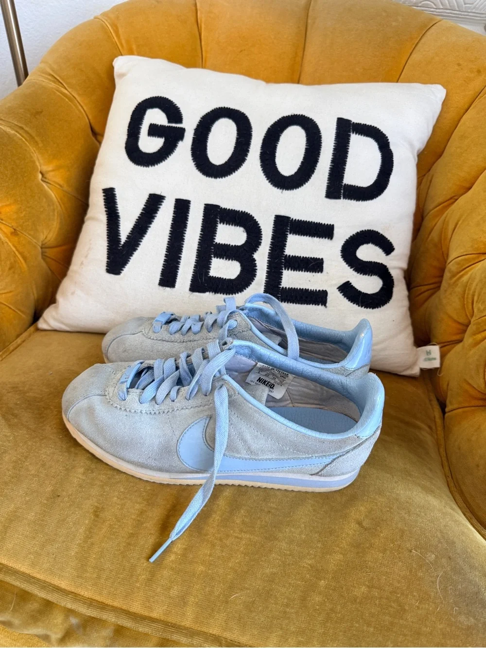 Nike Light Blue Suede Classic Cortez-Style Sneakers